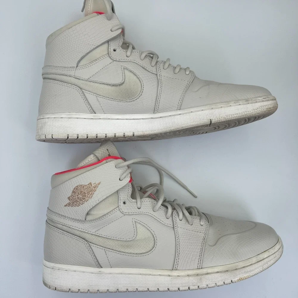 Nike‎ Air Jordan 1 Retro High Nouveau Men's Size 12 Pure Platinum Bright Crimson